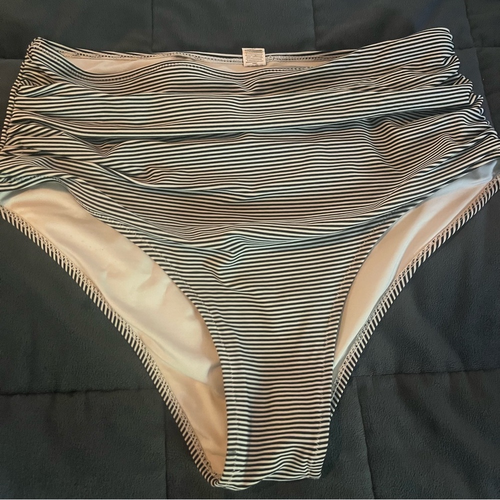 Striped High-Waisted Bikini Bottom
